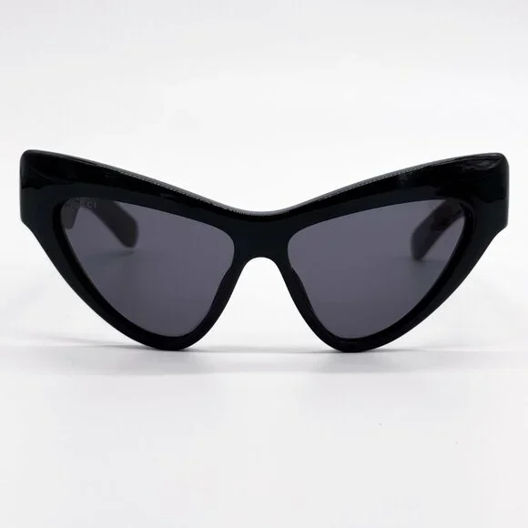 NEW GUCCI GG1294S 001 WOMEN SHINY BLACK GREY CAT EYE 
